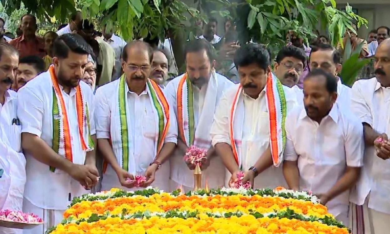 ലീഡറുടെ സ്‌മൃതികുടീരത്തിലെത്തി പുഷ്‌പാർച്ചന നടത്തി പുതിയ കെപിസിസി നേതൃത്വം